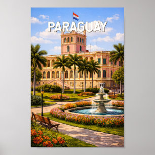 Paraguay Illustration Travel Art Vintage Poster