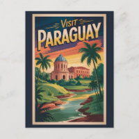 Paraguay Landscape Illustration Travel Art Vintage