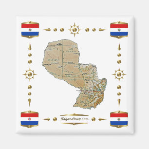 Paraguay Map + Flags Magnet