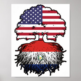 Paraguay Paraguayan American USA Tree Roots Flag Poster