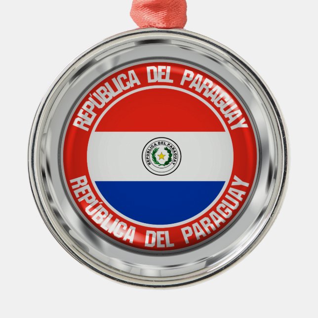 Paraguay Round Emblem Metal Tree Decoration (Front)
