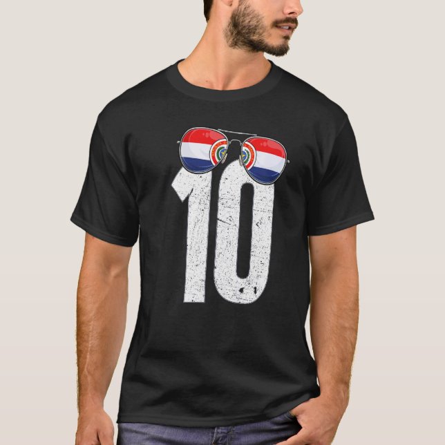Paraguay Soccer Player Number 10 Paraguayan Flag   T-Shirt (Front)