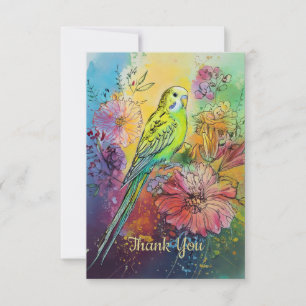 Parakeet and Flowers Thank You Card