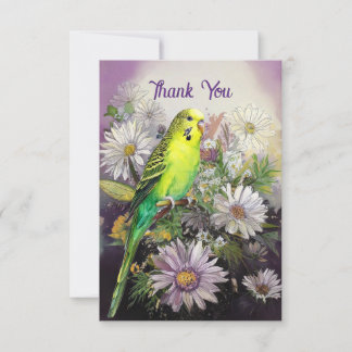 Parakeet and Flowers Thank You Note Card