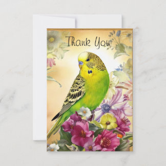 Parakeet and Wildflowers Thank You Card