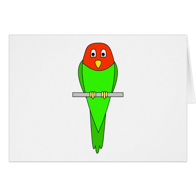 Parakeet Cartoon. Bird on a perch. (Front Horizontal)