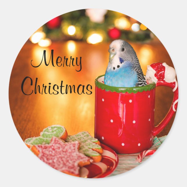 Parakeet Christmas Classic Round Sticker (Front)