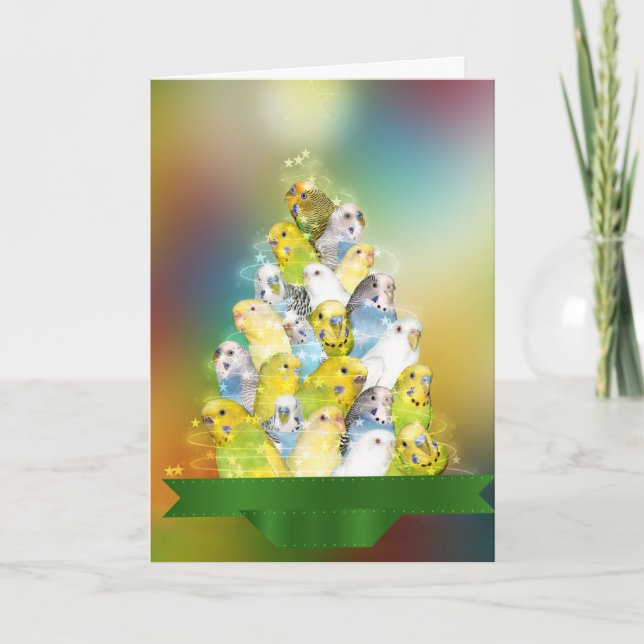 Parakeet Christmas tree Holiday Card (Front)