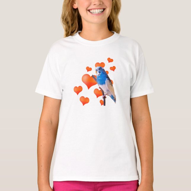 Parakeet Hearts Raglan Sleeve TShirt (Front)