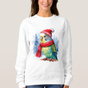 Parakeet in Hat and Scarf Perched on a Branch Sweatshirt