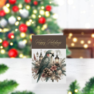 Parakeet Lanterns Happy Holidays Typography Foil Holiday Card
