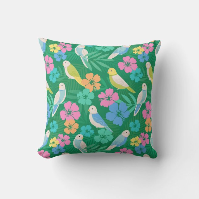 Parakeet & Palms Tropical Cushion (Front)
