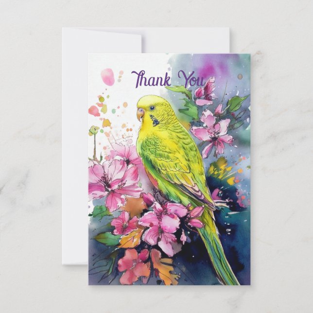 Parakeet Thank You Note Card (Front)