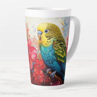 Parakeet with Flowers Latte Mug