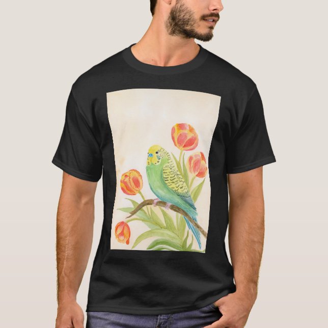 Parakeet with Tulips Exotic Pets T-Shirt (Front)