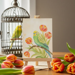 Parakeet with Tulips  Postcard
