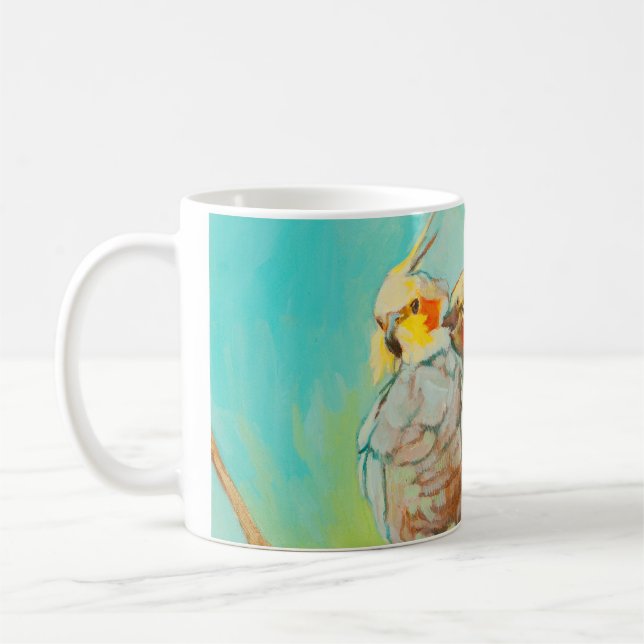 Parakeets In Love Light Blue Wraparound Coffee Mug (Left)