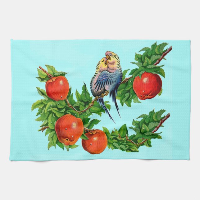 parakeets in love tea towel (Horizontal)