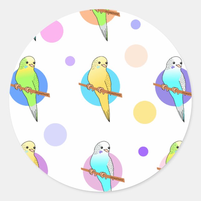 Parakeets & Polka Dots Pattern Classic Round Sticker (Front)