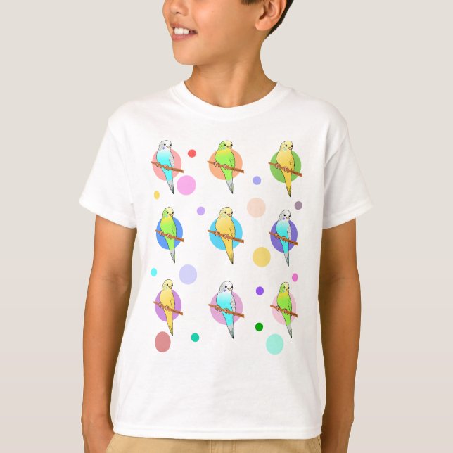 Parakeets & Polka Dots Pattern T-Shirt (Front)