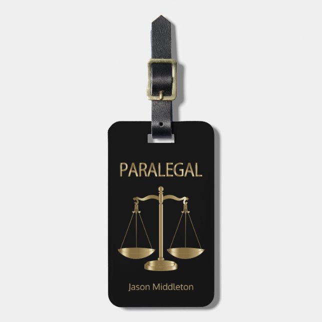 Paralegal - Black and Gold Luggage Tag (Front Vertical)