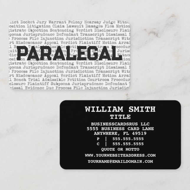 Paralegal Legal Words Business Card (Front/Back)