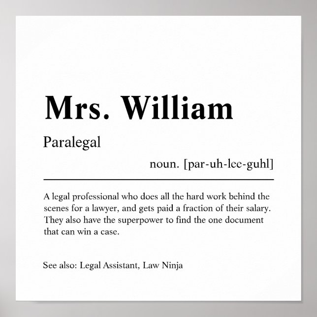 Paralegal Personalized Gift Poster (Front)