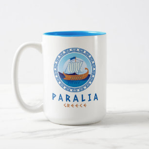 Paralia, Greece Greek Ship Design Two-Tone Coffee Mug