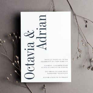 Parallel   Modern Navy & White Typography Wedding Invitation