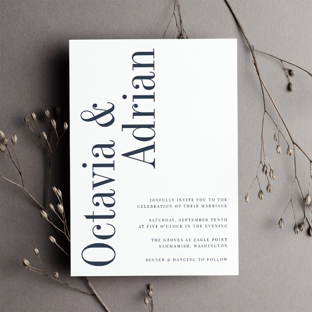 Parallel | Modern Navy & White Typography Wedding Invitation (Creator Uploaded)