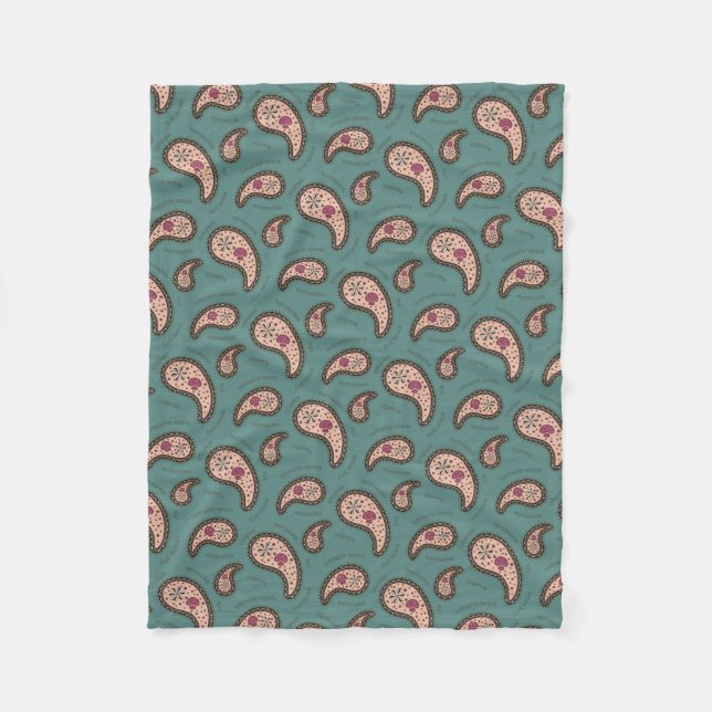 Paramecia Paisley Biology Science Teal Fleece Blanket (Front)