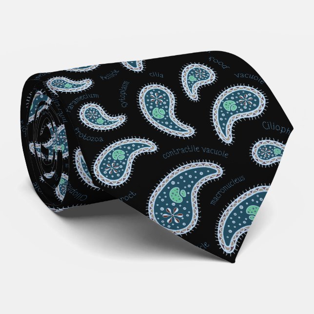 Paramecia Paisley Protozoan Biology Science Black Tie (Rolled)