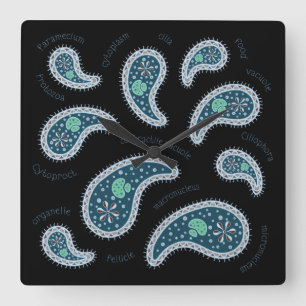 Paramecia Paisley Protozoan Biology Science Dark Square Wall Clock