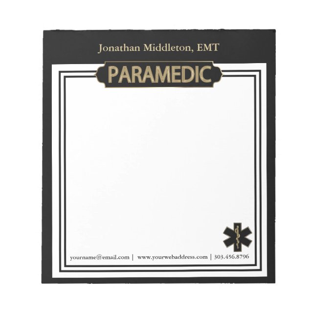 Paramedic - Black and Gold Notepad (Front)