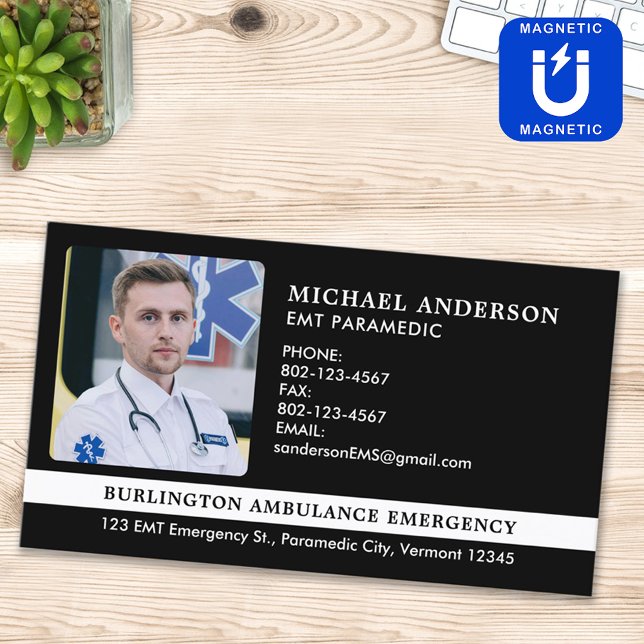 Paramedic Custom EMS EMT Emergency Ambulance Photo Magnetic Business Card (Creator Uploaded)