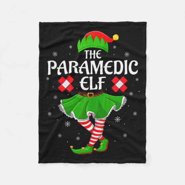 Paramedic Elf Christmas Family Girls Women Elf Squ Fleece Blanket (Front)