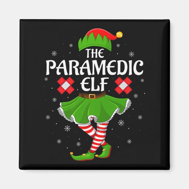 Paramedic Elf Christmas Family Girls Women Elf Squ Magnet (Front)
