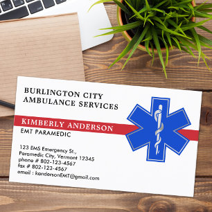 Paramedic Emergency Medical Ambulance Star Of Life Business Card