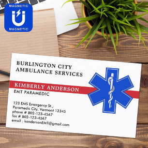 Paramedic Emergency Medical Ambulance Star Of Life Magnetic Business Card