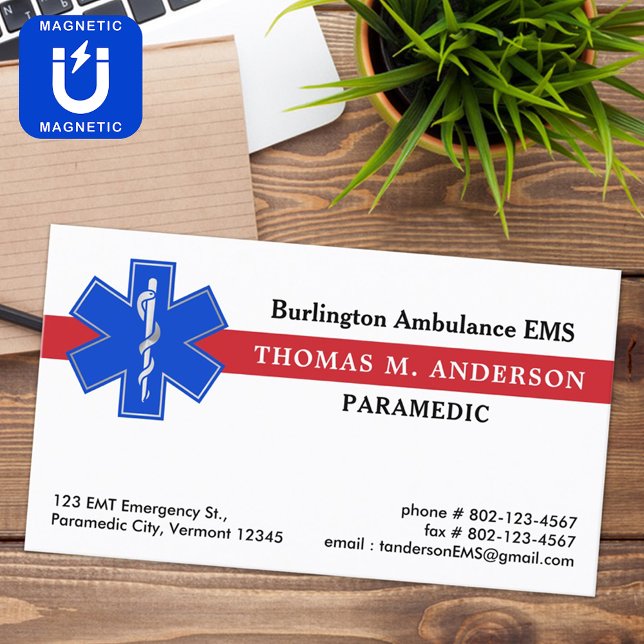Paramedic Emergency Medical EMS EMT Star Of Life  Magnetic Business Card (Creator Uploaded)
