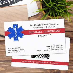 Paramedic EMS EMT Ambulance Star Of Life QR Code Business Card