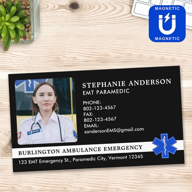 Paramedic EMS EMT Emergency Ambulance Photo Logo Magnetic Business Card (Creator Uploaded)