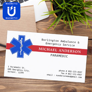 Paramedic EMS EMT Emergency Medical Star Of Life Magnetic Business Card