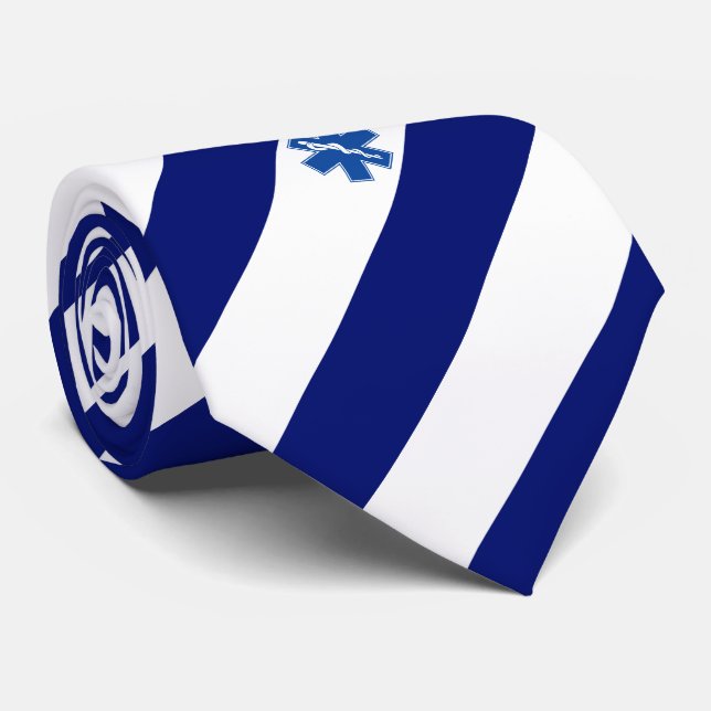 Paramedic EMT Custom Initials Navy Stripes Tie (Rolled)