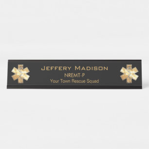 Paramedic EMT EMS Black and Gold Desk Name Plate