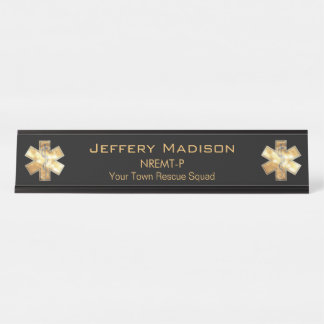 Paramedic EMT EMS Black and Gold Desk Name Plate