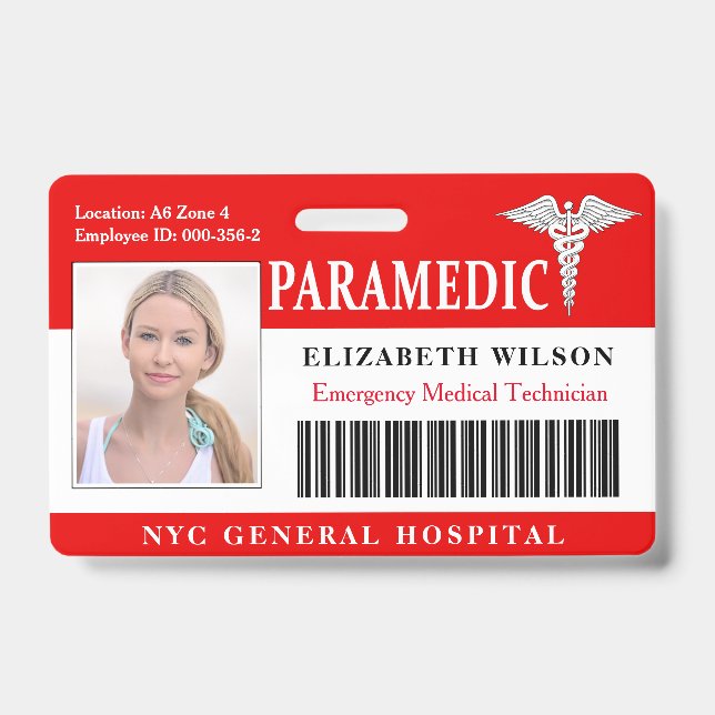 Paramedic | Hospital Medical Employee Photo ID Badge (Front)