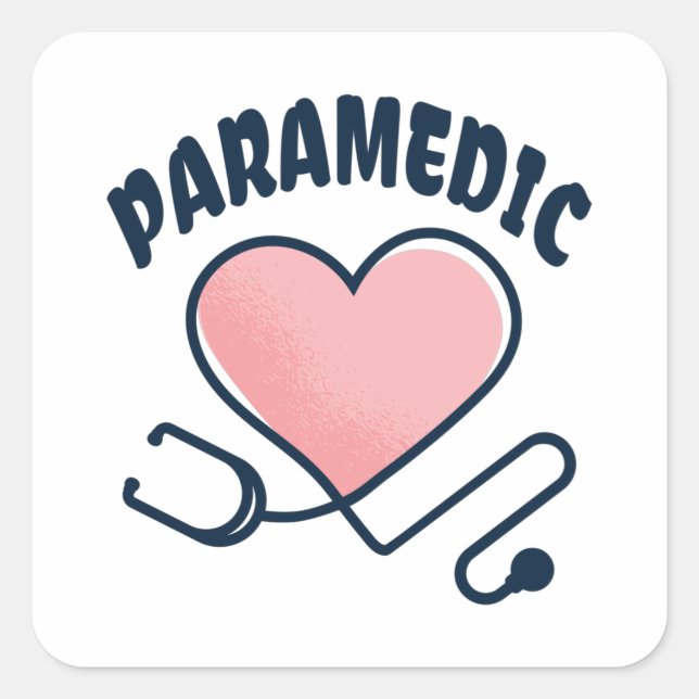 Paramedic Stethoscope with heart Square Sticker (Front)