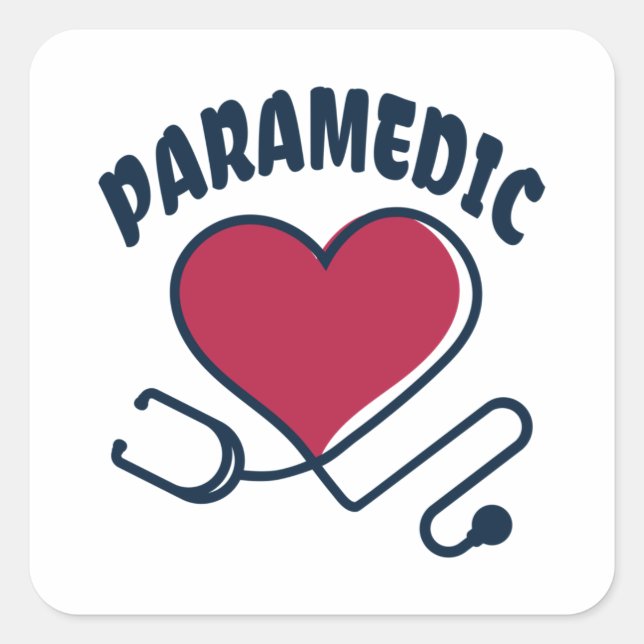 Paramedic Stethoscope with heart Square Sticker (Front)