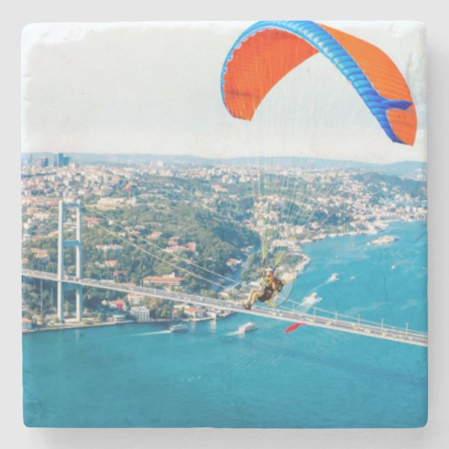 Paramotors Pilots Flying Over The Bosphorus Stone Coaster (Front)